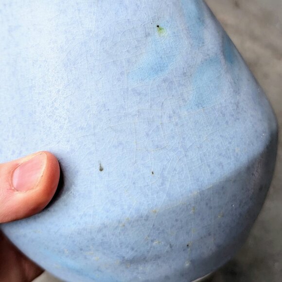 Vintage Blue Painted Wide Mouth Ceramic Vase - Picture 2 of 6